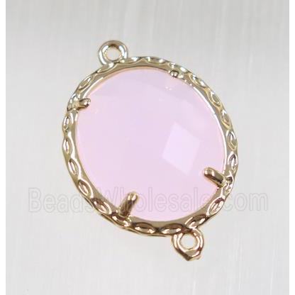 pink Chinese Crystal Glass connector, oval, gold plated