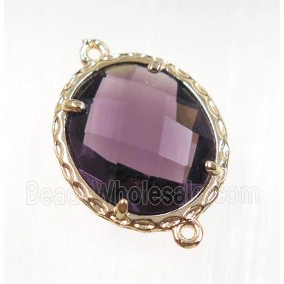 purple Chinese Crystal Glass connector, oval, gold plated