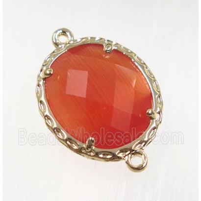 orange Chinese Crystal Glass connector, oval, gold plated