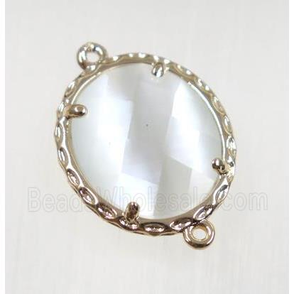 white Chinese Crystal Glass connector, oval, gold plated