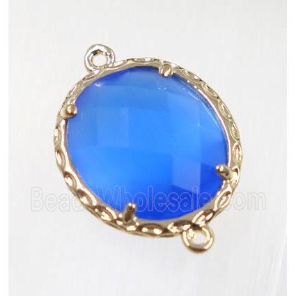 blue Chinese Crystal Glass connector, oval, gold plated