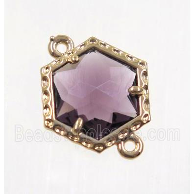 purple Chinese Crystal Glass connector, gold plated