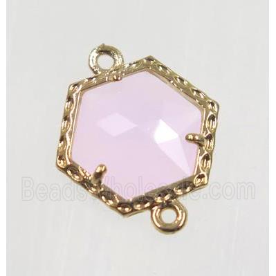 pink Chinese Crystal Glass connector, gold plated