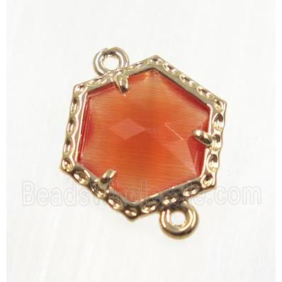 orange Chinese Crystal Glass connector, gold plated
