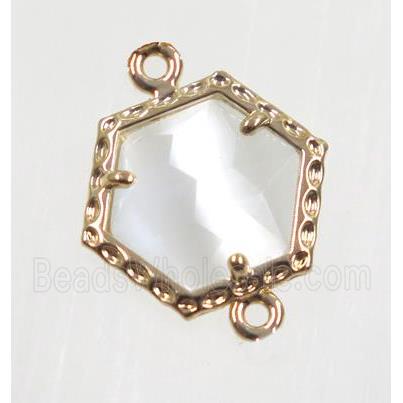 white Chinese Crystal Glass connector, gold plated