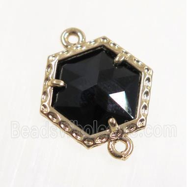 black Chinese Crystal Glass connector, gold plated