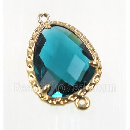 peacock green Chinese Crystal Glass connector, gold plated