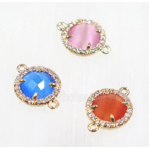gemstone connector paved zircon, gold plated, mix color