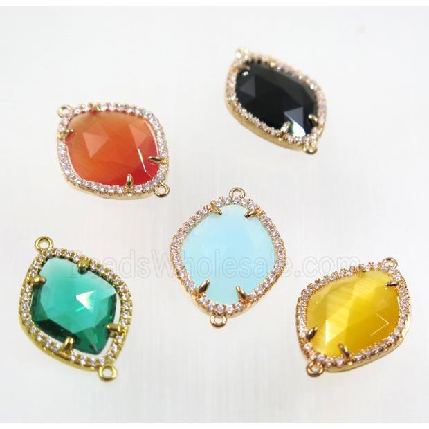 gemstone connector paved zircon, gold plated, mix color