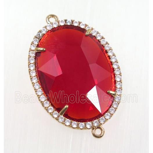ruby crystal glass connector pave zircon, faceted oval, gold plated