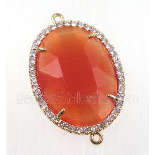 red crystal glass connector pave zircon, faceted oval, gold plated