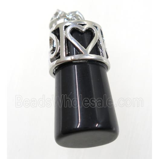 black agate column pendant, copper, platinum plated