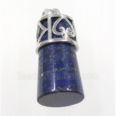 blue Lapis Lazuli column pendant, copper, platinum plated