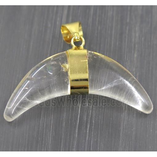 Clear Quartz crescent moon pendant, gold plated