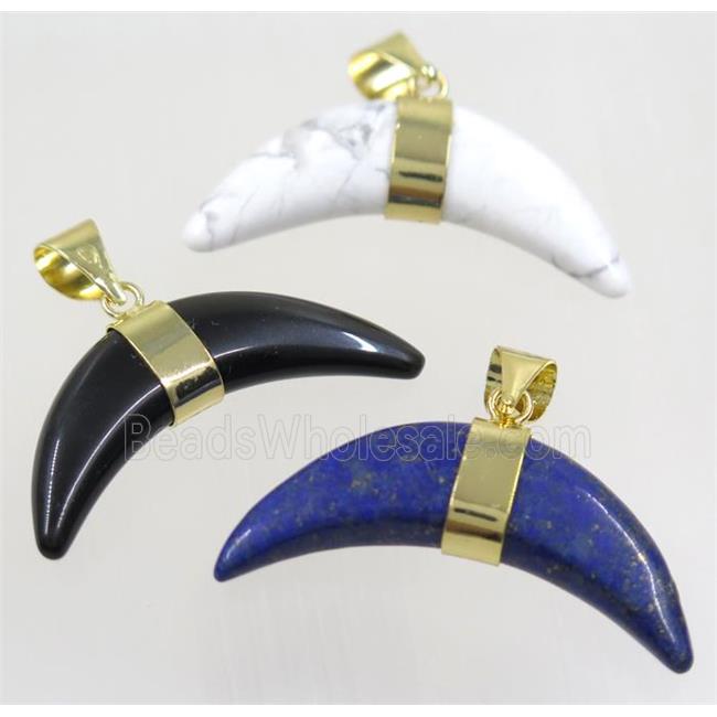 mix gemstone crescent moon pendant, gold plated