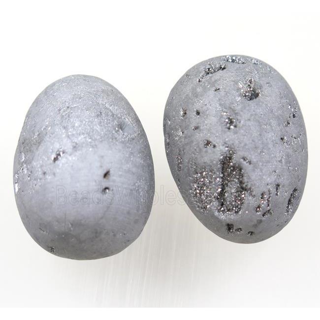 silver Agate druzy egg charms, no-hole