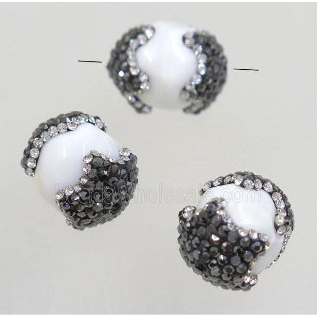 white porcelain bead paved rhinestone, round