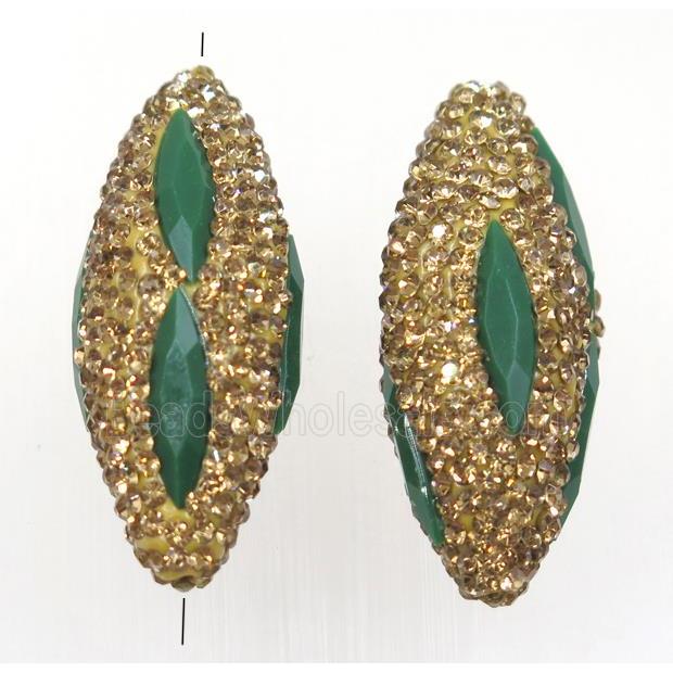 Clay rice beads paved yellow rhinestone with crystal galss