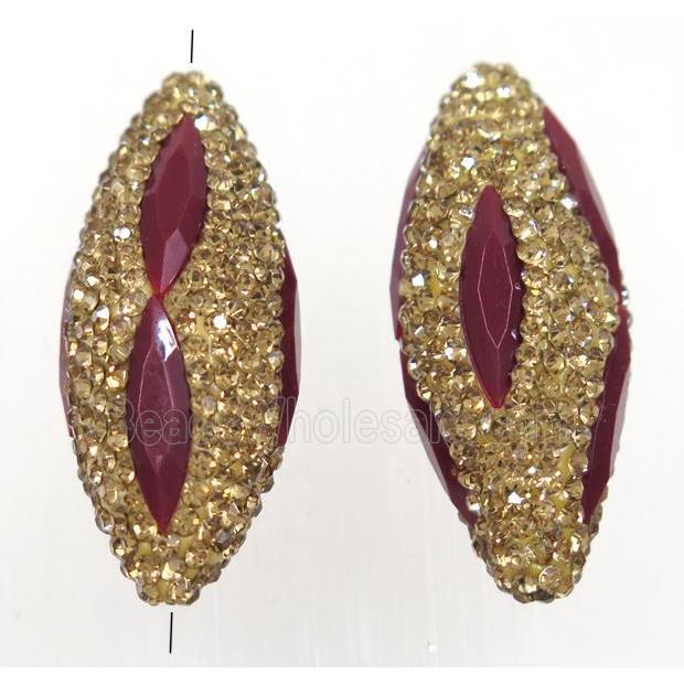 Clay rice beads paved yellow rhinestone with crystal galss