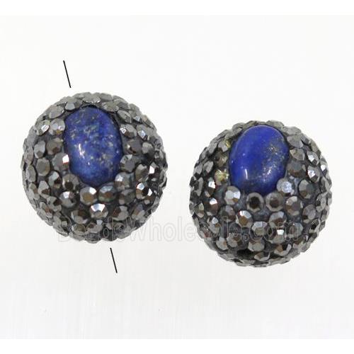 clay beads paved rhinestone with lapis, round