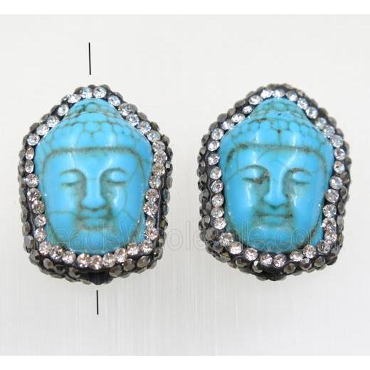 blue Synthetic turquoise buddha bead paved rhinestone, dye