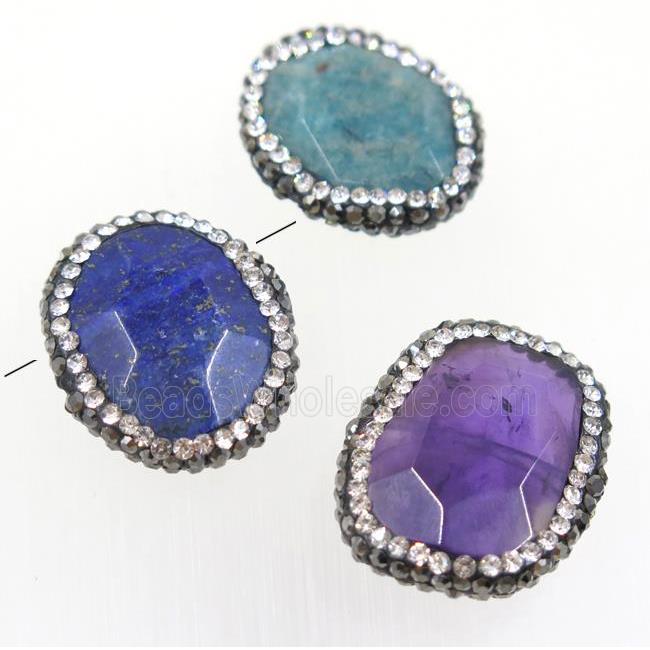 mix Gemstone beads paved rhinestone, faceted freeform