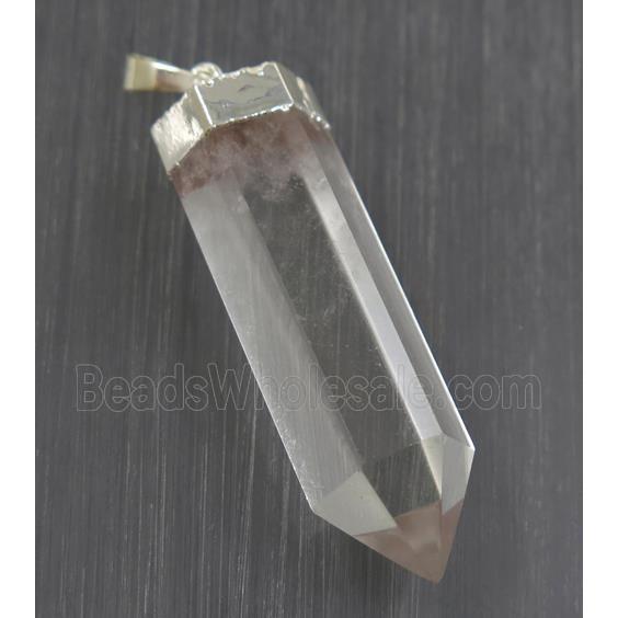 Clear Quartz Bullet pendant, silver plated