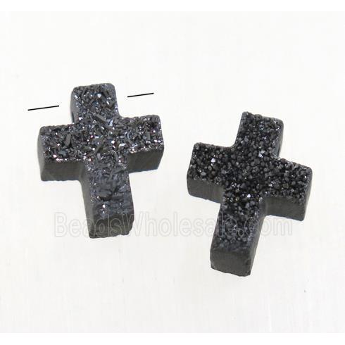black Agate Druzy Cross pendant