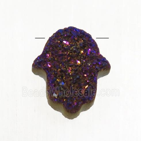 purple Druzy Agate Hamsahand pendant