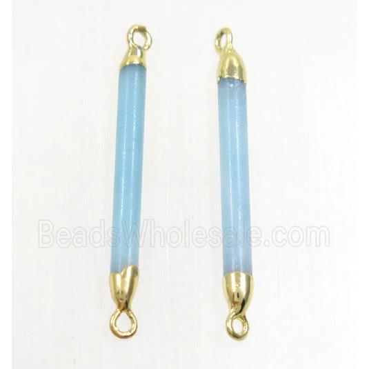blue Amazonite connector, stick, gold plated