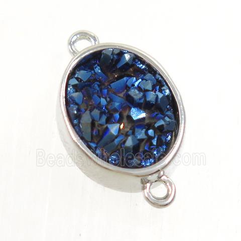 blue Druzy Quartz oval connector
