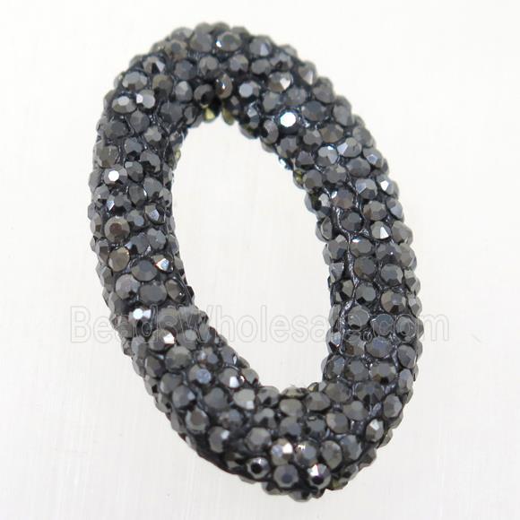 resin connector paved black rhinestone, oval