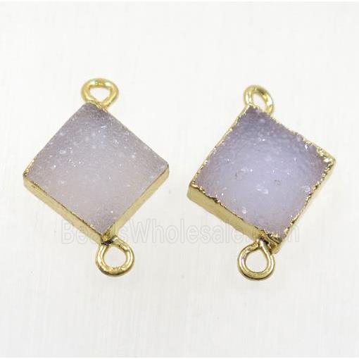 druzy agate connector, natural color, square, gold plated