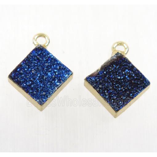blue Druzy Agate pendant, square, gold plated