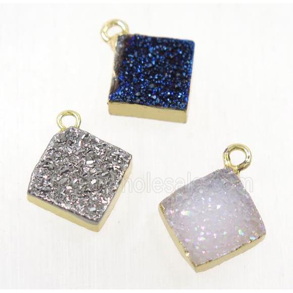 druzy agate pendant, mix color, square, gold plated