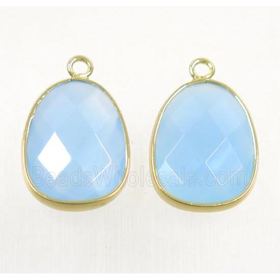 blue crystal glass pendant, faceted teardrop