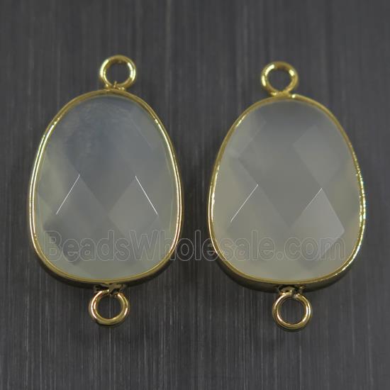 milkwhite crystal glass connector, faceted teardrop