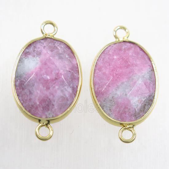 pink jade connector, faceted oval