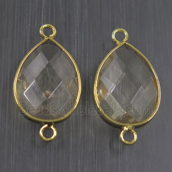 clear crystal glass connector, faceted teardrop