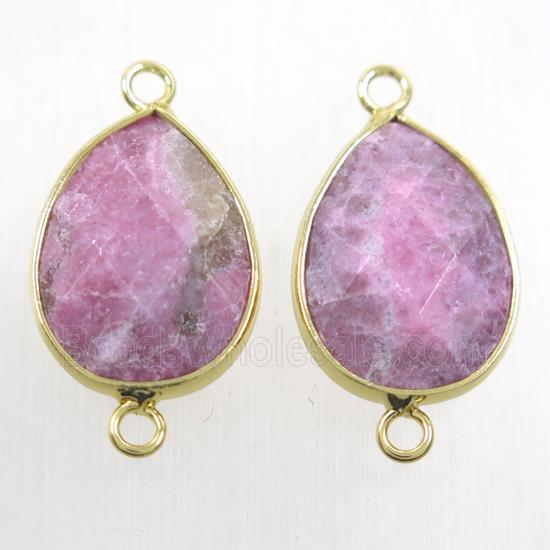 pink jade connector, faceted teardrop
