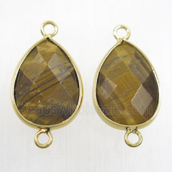 yellow Tiger eye stone connector, faceted teardrop