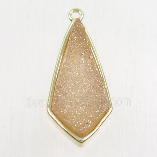champagne Druzy Agate pendant, teardrop, gold plated
