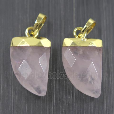 Rose Quartz horn pendants, gold plated