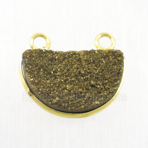 golden Druzy Quartz half-moon pendants with 2loops