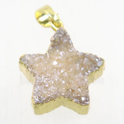 golden champagne Druzy Quartz star pendant, gold plated