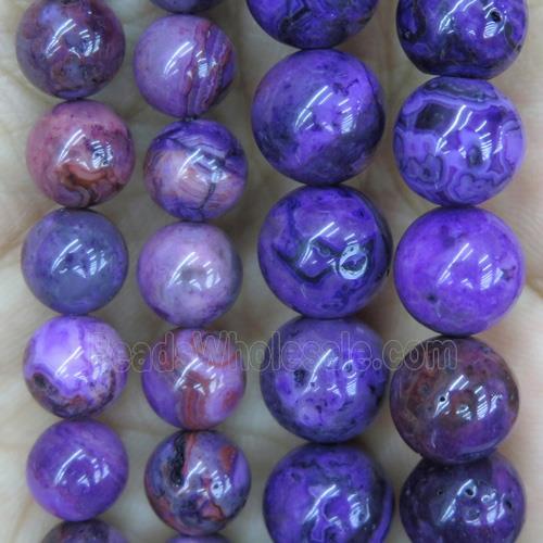 round Lavender Crazy Lace Agate Beads, dye