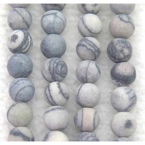 matte round Black Silk Jasper beads