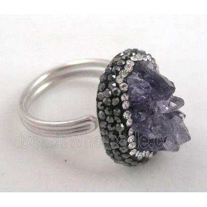 925 sterling silver ring paved amethyst rhinestone