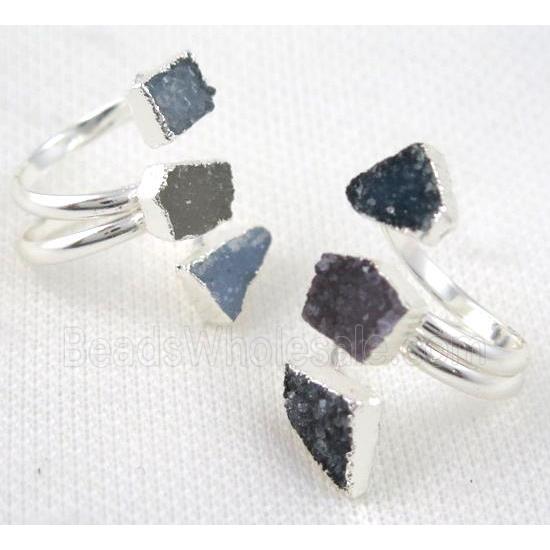agate druzy ring, mix color, copper, silver plated