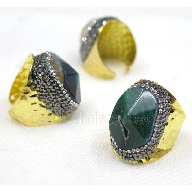 agate bead, copper ring, paved rhinestone